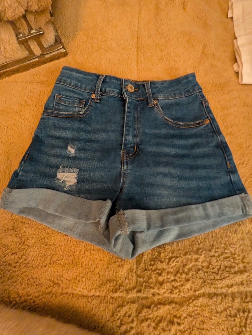 Wax Jean Stretch Rolled Hem Denim Shorts